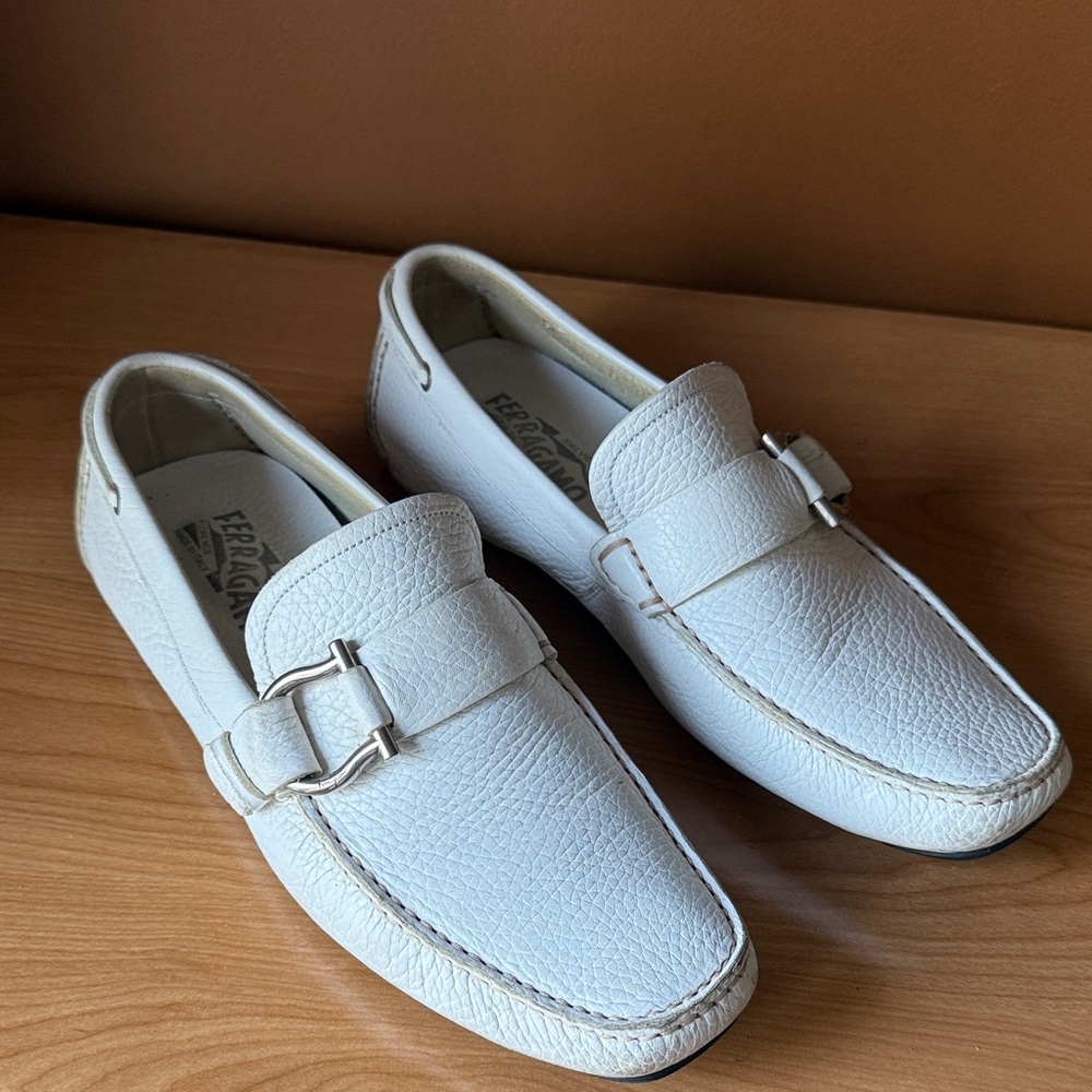 Salvatore Ferragamo White Leather Loafers